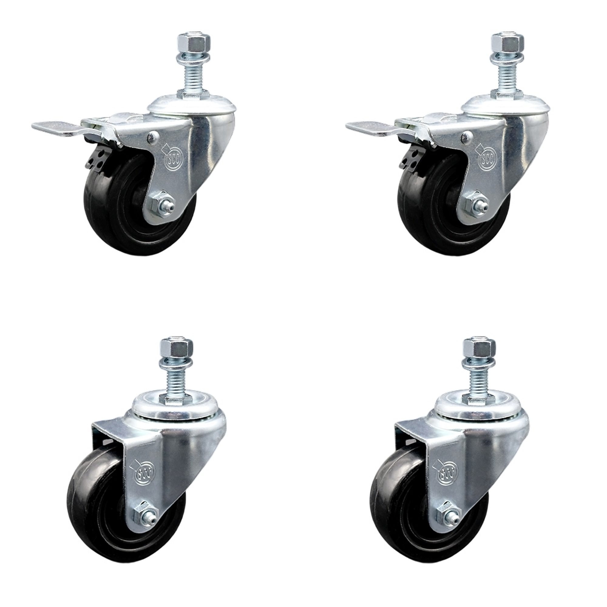 Service Caster, 3in. x 1 1/4in. Stem Casters, Wheel Diameter 3 in, Caster Type Swivel, Package (qty.) 4, Model# SCC-TSTTL20S314-HRS-M1215-2-S-2